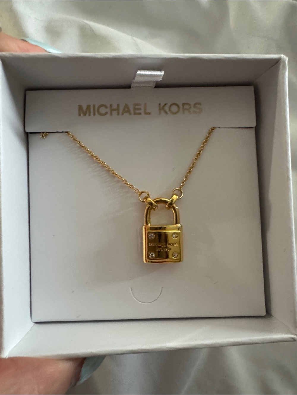 Michael Kors Gold Padlock Pendant Necklace with Chain